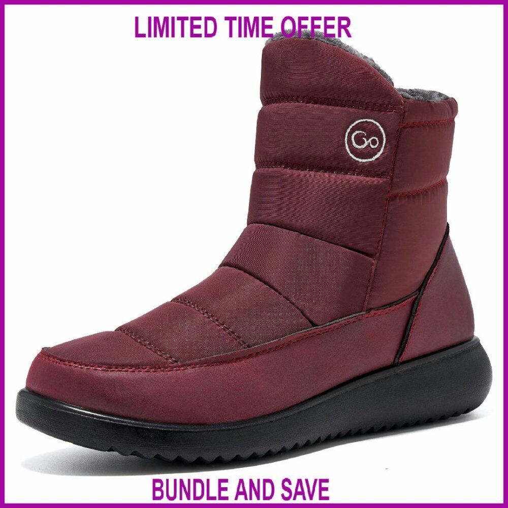 Women's Waterproof Winter Snow Boots Mid Calf Fur Lined Slip On Anti-Slip